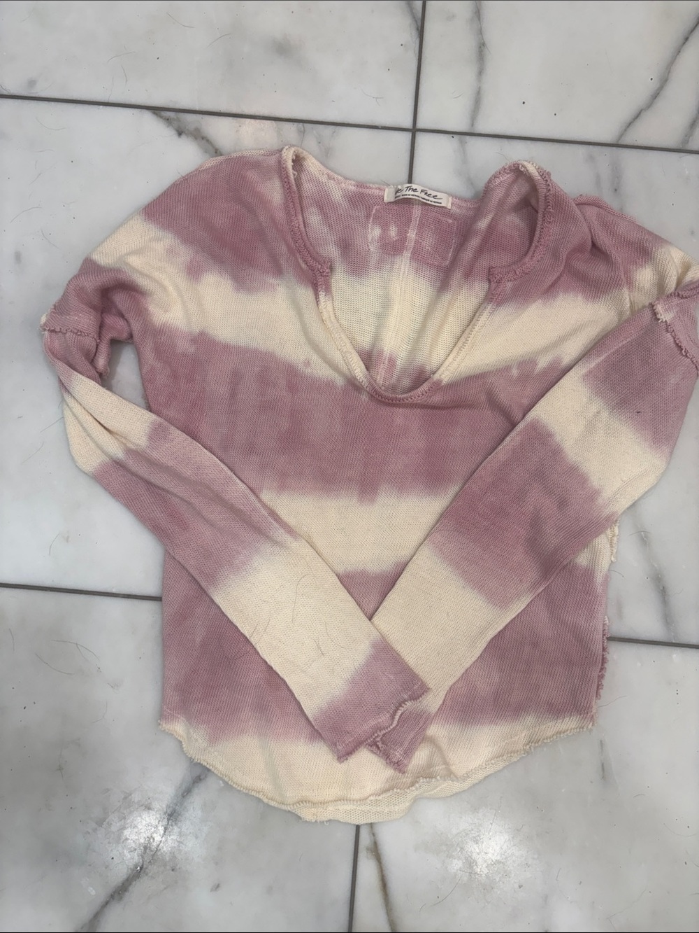We The Free Pink and Cream Striped Long Sleeve Thermal Top